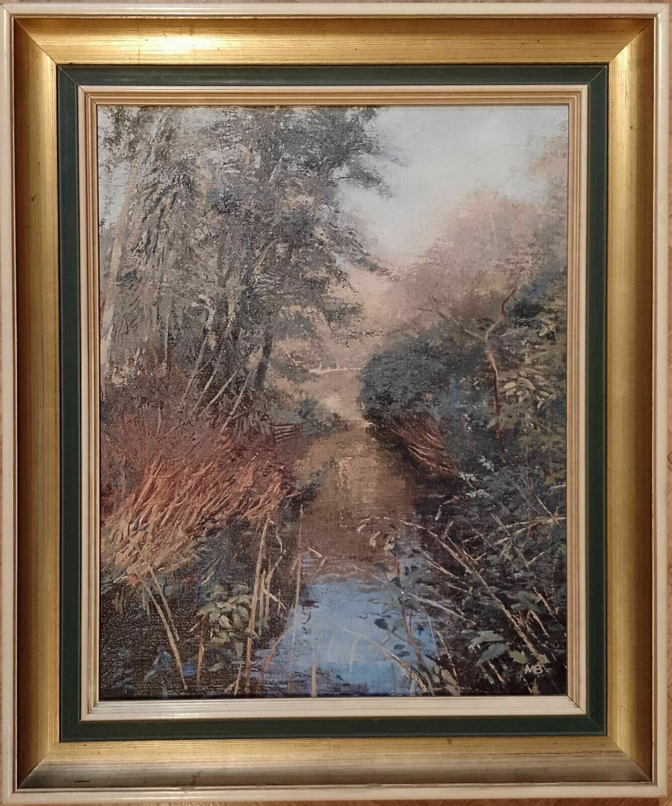 Signed Vintage Original Oil Painting Country Brook Styal Cheshire Margaret Brown photo vintage