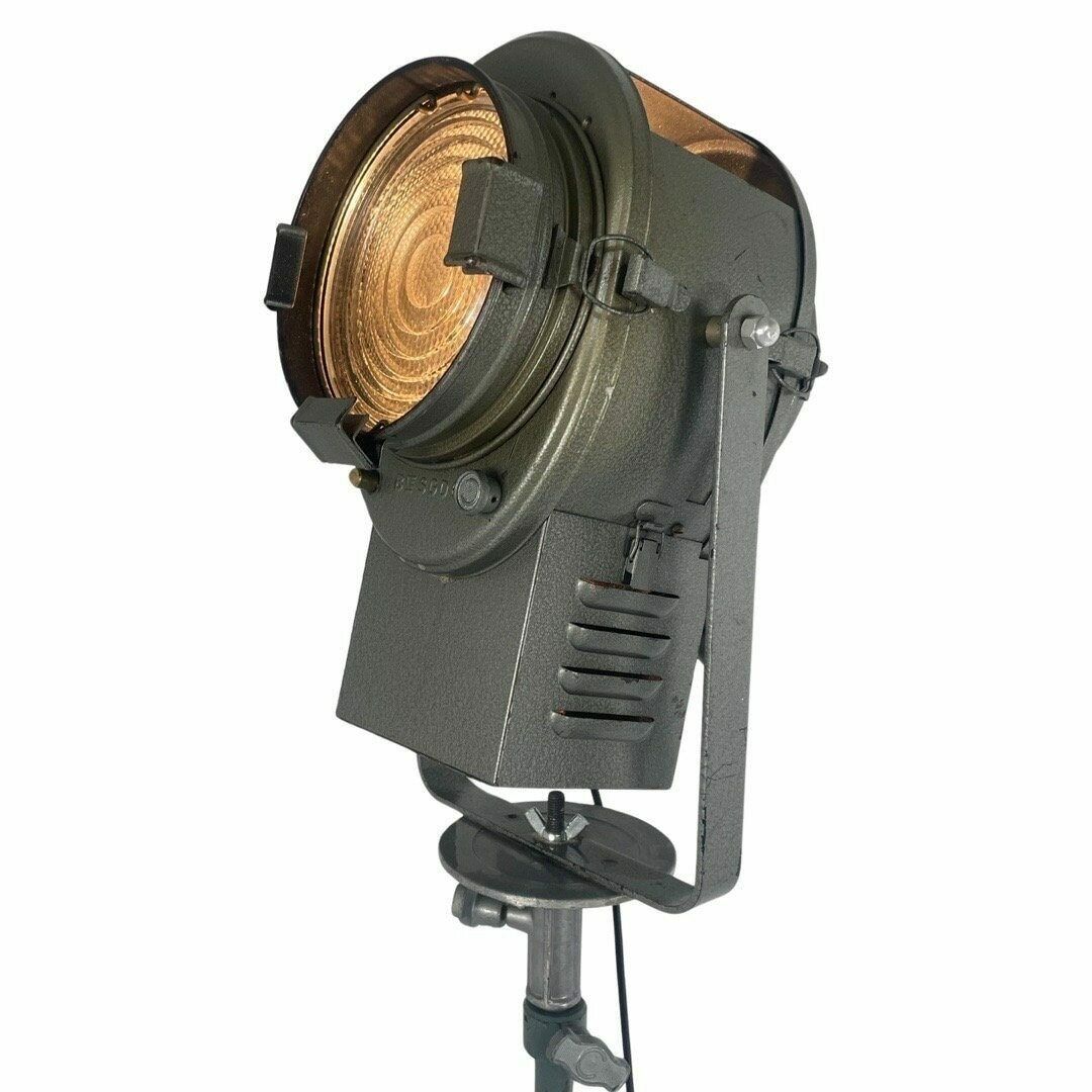 A.E. Cremer   1950's   Studio Lamp / Spotlight   Green   On Original Metal Tripod   Fully Original And Rewired   Made In France photo for sale