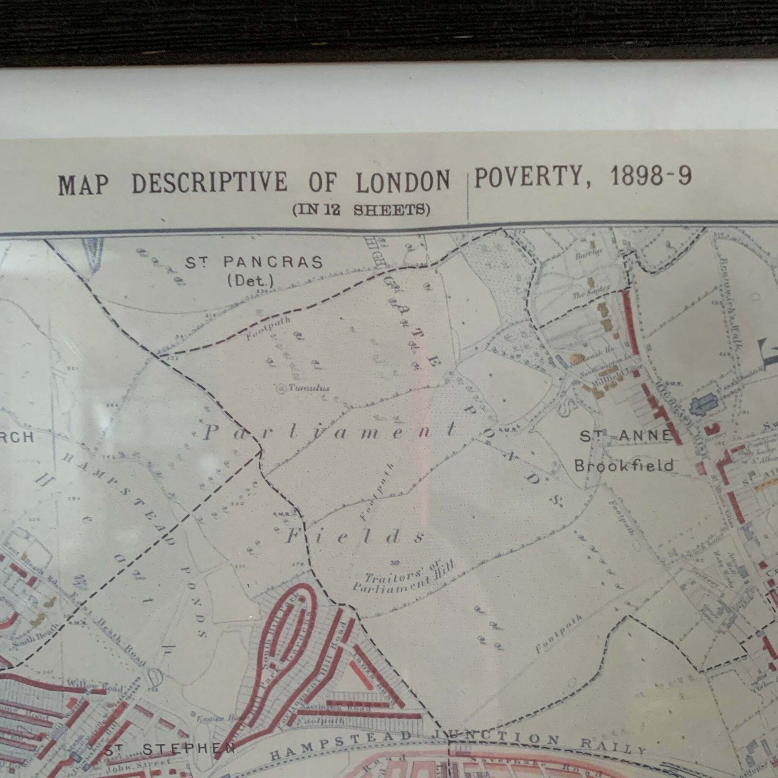 Framed Map Descriptive Of London Poverty North Western District 1898 9 Reproduction photo for sale