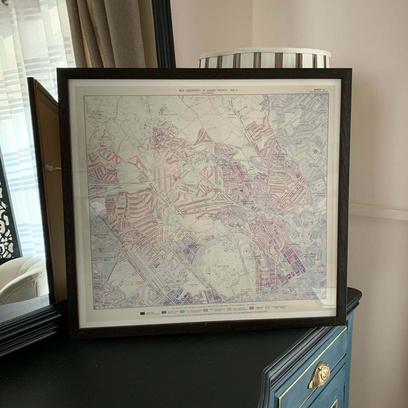 Framed Map Descriptive Of London Poverty North Western District 1898 9 Reproduction photo vinterior
