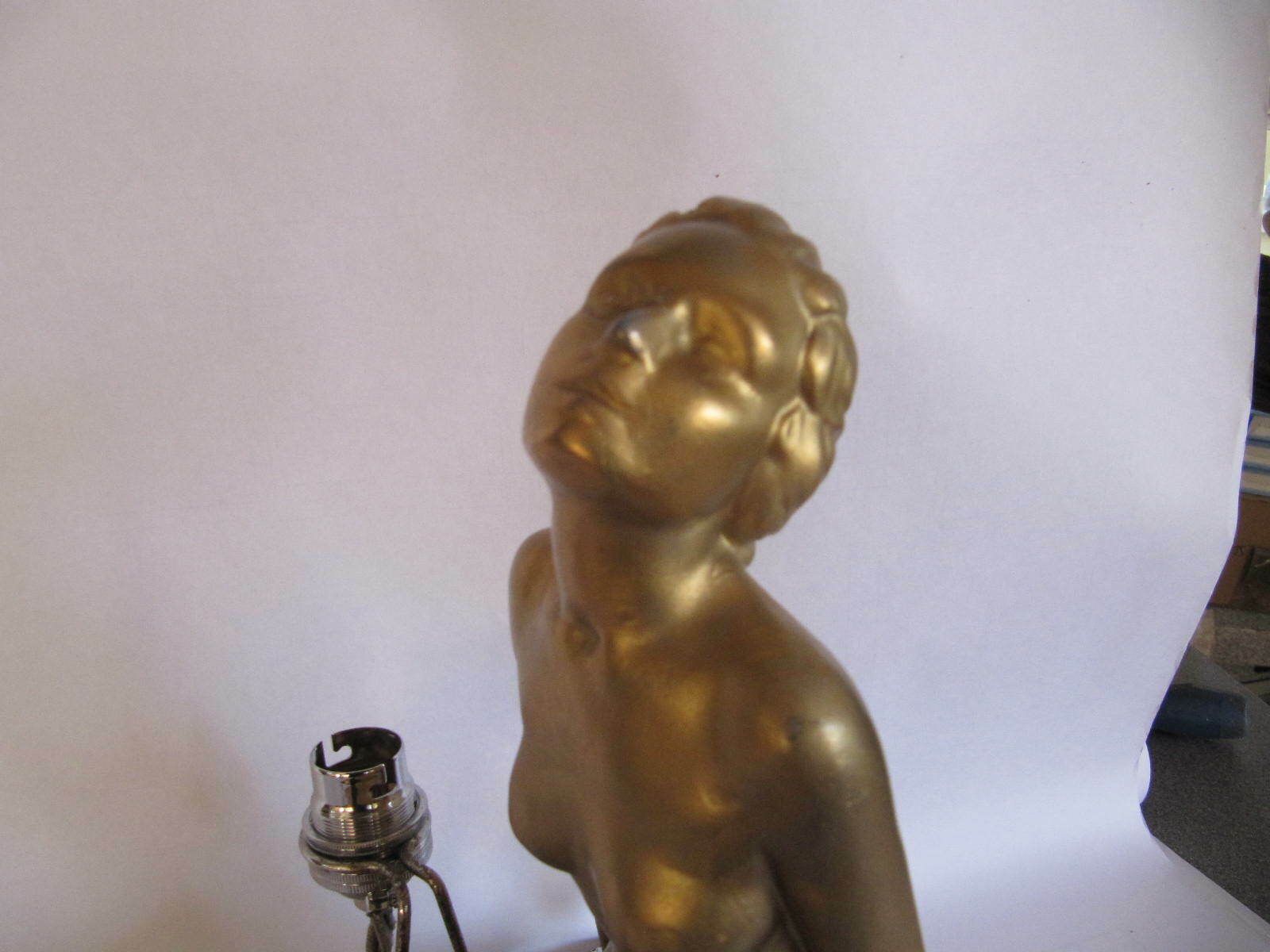 photo furniture Art Deco Large Lamp Gilt Lady Figurine Kneeling, Circular Glass Diffuser, On Chrome Base