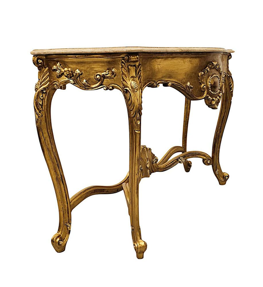 A Very Fine Pair Of Early 20th Century Marble Top Giltwood Console Tables photo 12500.125