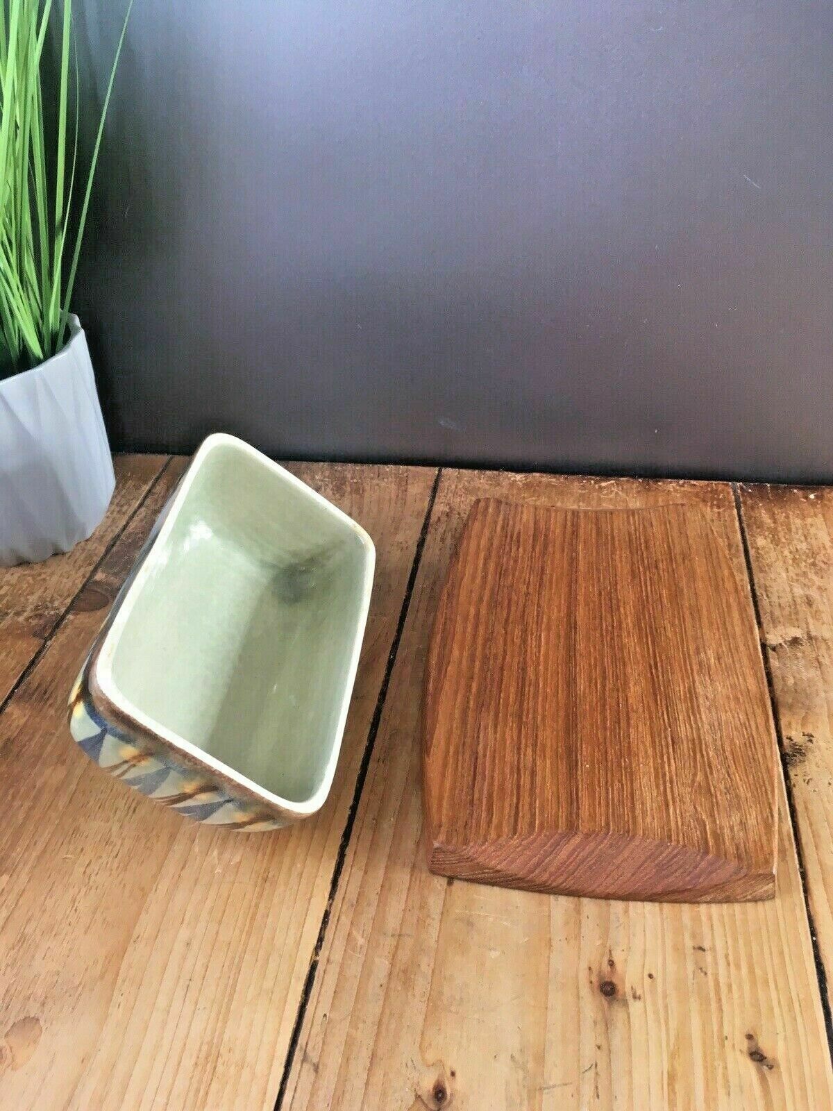 photo furniture Mid Century 60s Scandinavian Studio Faience Pottery Cheese Butter Dish Lid Cover