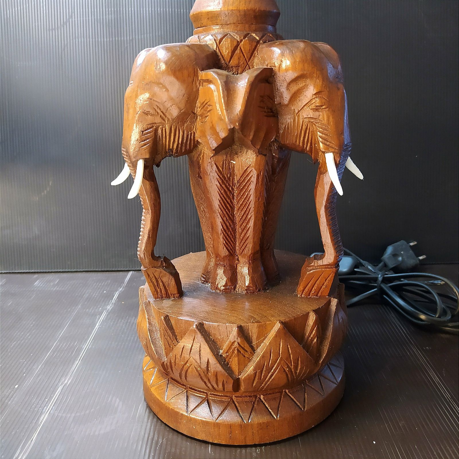 Vintage Carved Wooden Elephant Table Lamp photo buy