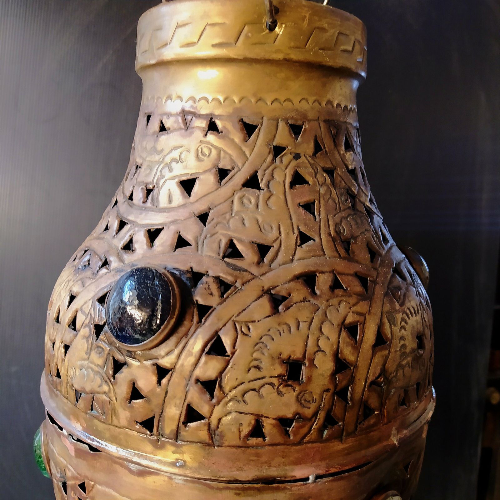 Antique Turkish Pierced Brass Pendant Light photo vinterior