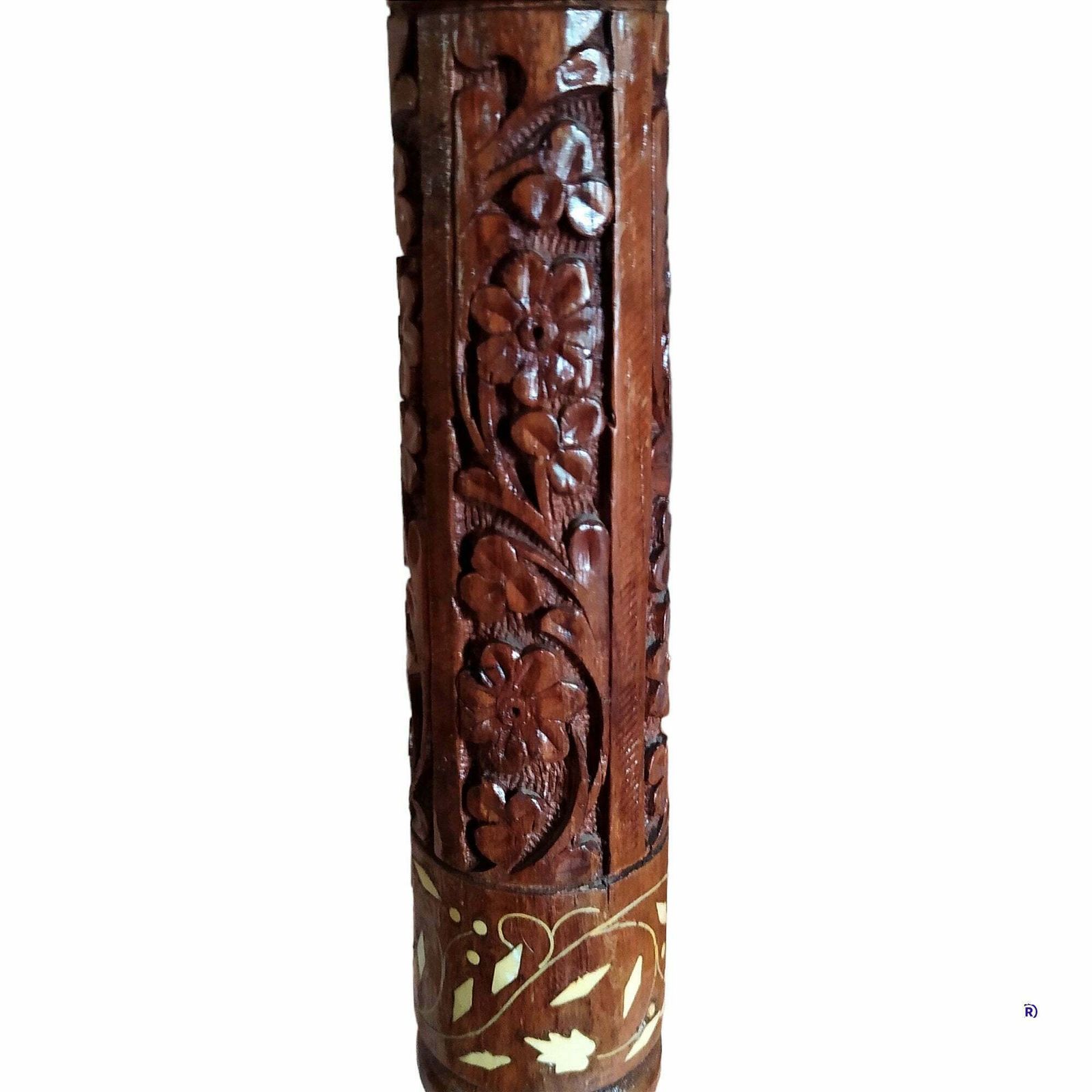 Vintage Turned Wood With Pearl Inlay Flower Stand. photo buy