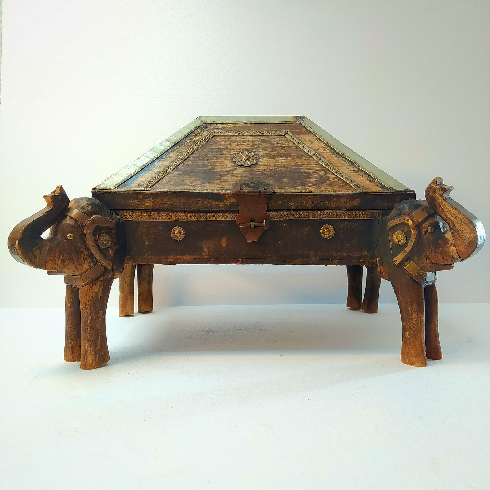 Vintage Carved Wood Jewelry Box,Made In India photo for sale