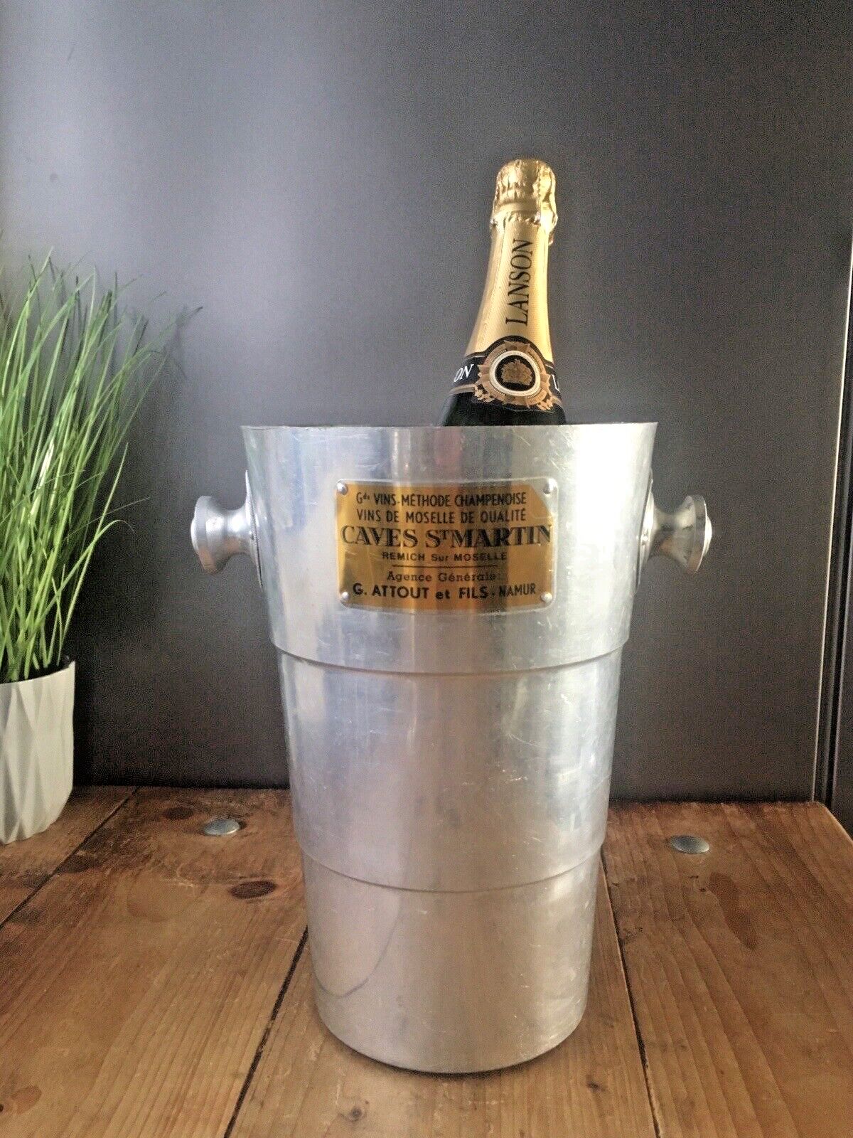 Large Vintage Art Deco Style Caves St Martin Champagne Aluminium Ice Bucket Bar