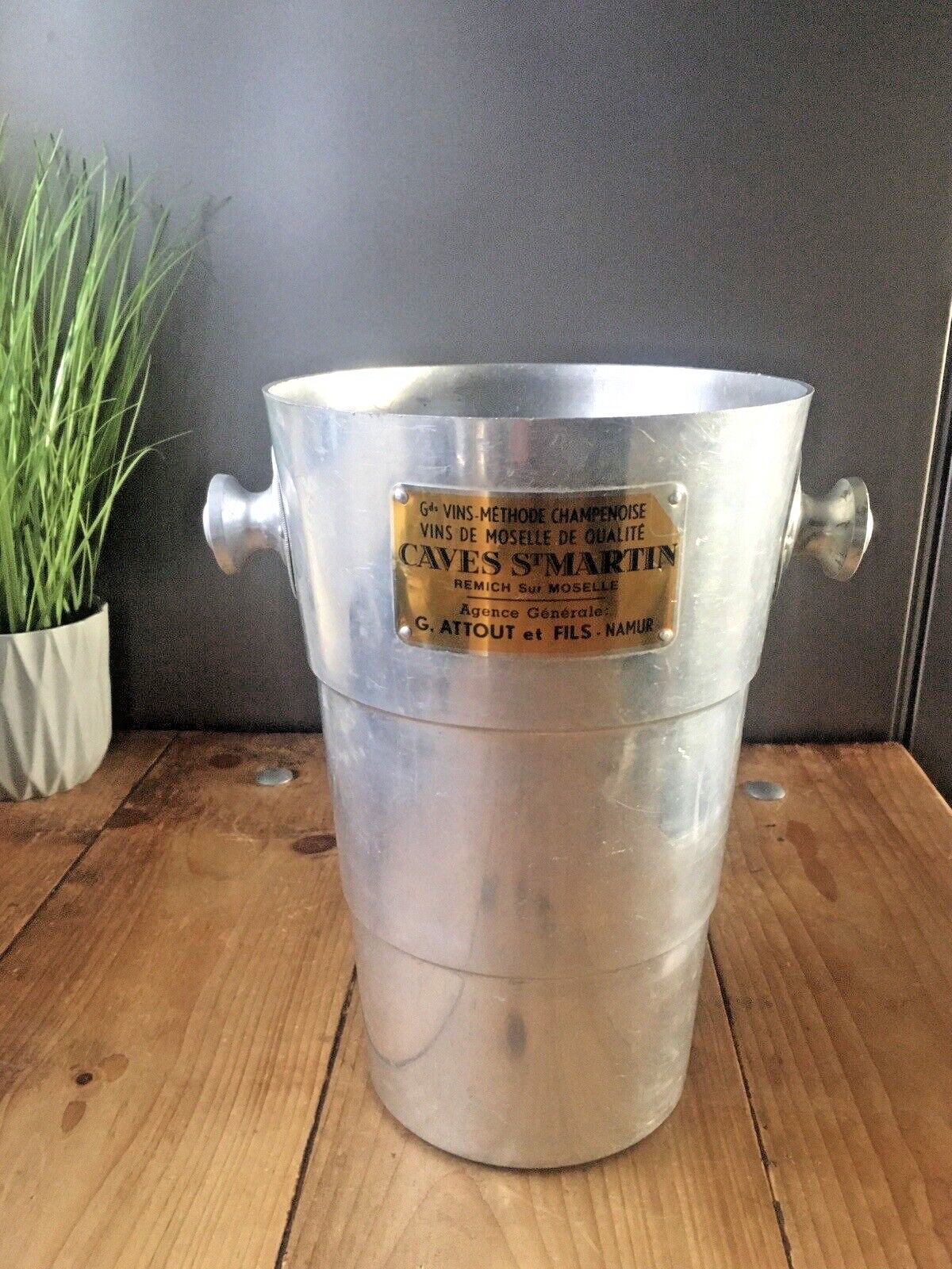 Large Vintage Art Deco Style Caves St Martin Champagne Aluminium Ice Bucket Bar photo for sale