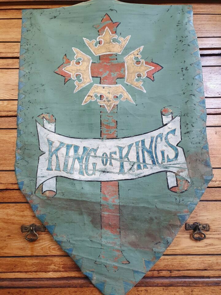 19th Century Hand Painted 'King Of Kings' Vellum Church Hanging. photo 190.0