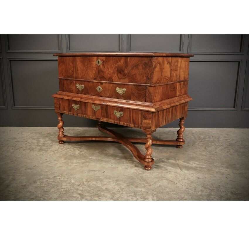 William & Mary Walnut Mule Chest On Stand photo vintage