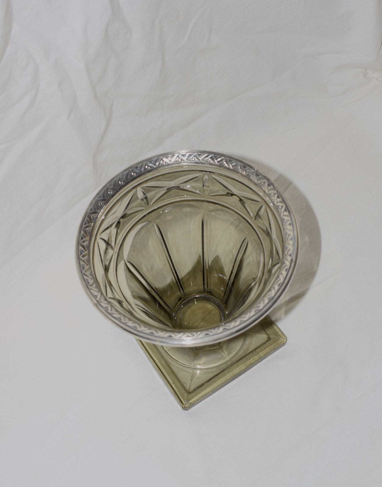 A French Silver Plated And Dark Green/Gray Vase From The 1930s photo for sale