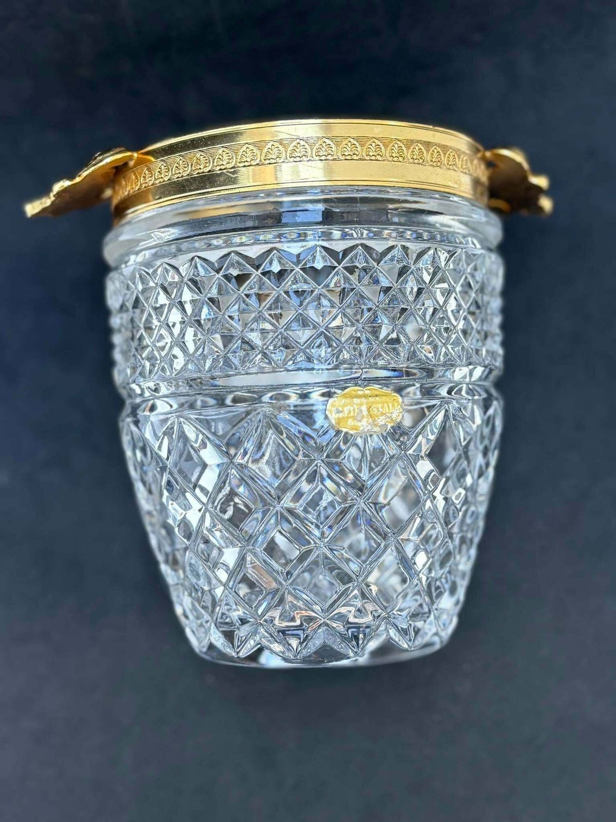 Ijsemmer Zwaar Kristal Met Gouden Schelpvormige Handvatten Mid Century Barware Mixology Tools Bar Cart Decor Man Cave Cadeau Hollywood Regency photo buy