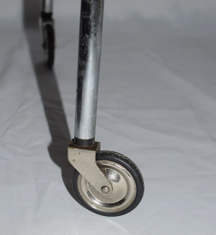 A Mid Century Bremshey & Co German Dinette Trolley. Made Of Chrome & Lamented Wood. It Folds Into A Smaller Frame. Attribution Mark On The Wheels. photo 190.0