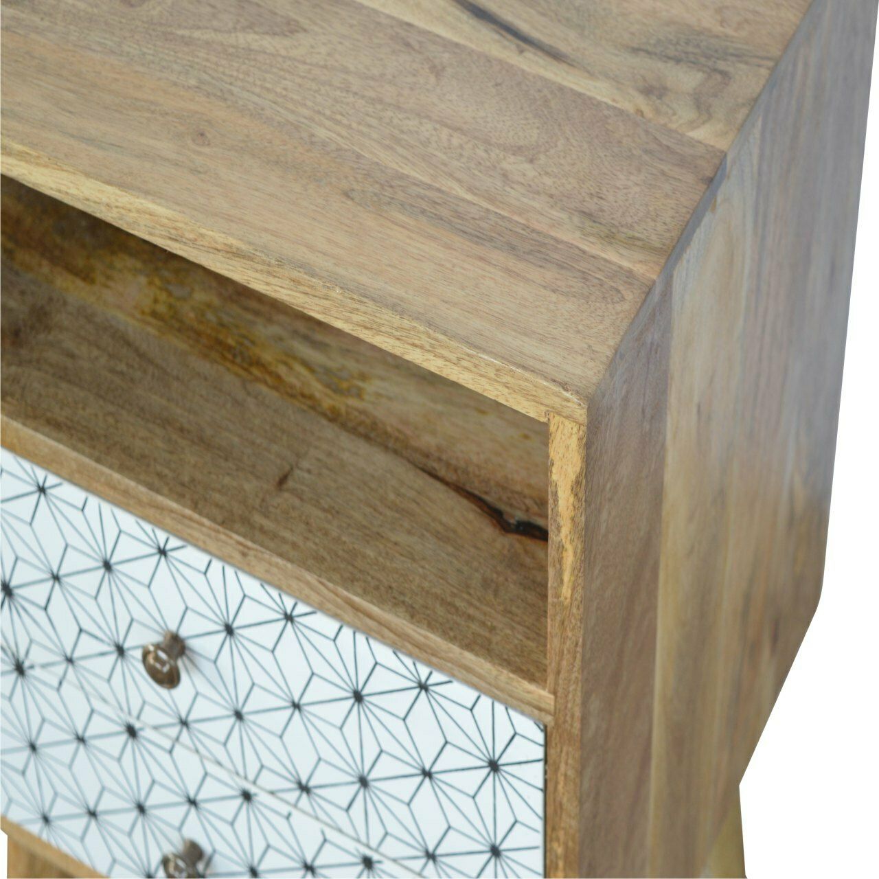 2 Drawer Geometric Screen Printed Bedside With Open Slot photo for sale