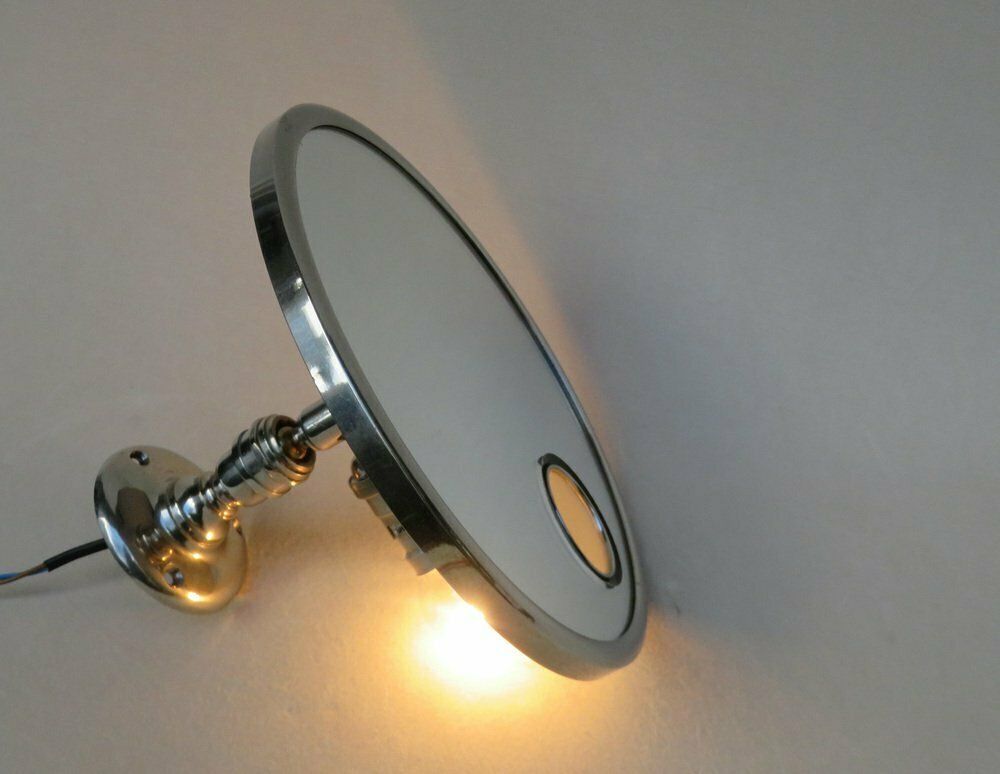 Wall Mirror In Nickel Plated From Le Mirophar Brot Déposé With Normal View, Art Deco, France photo buy