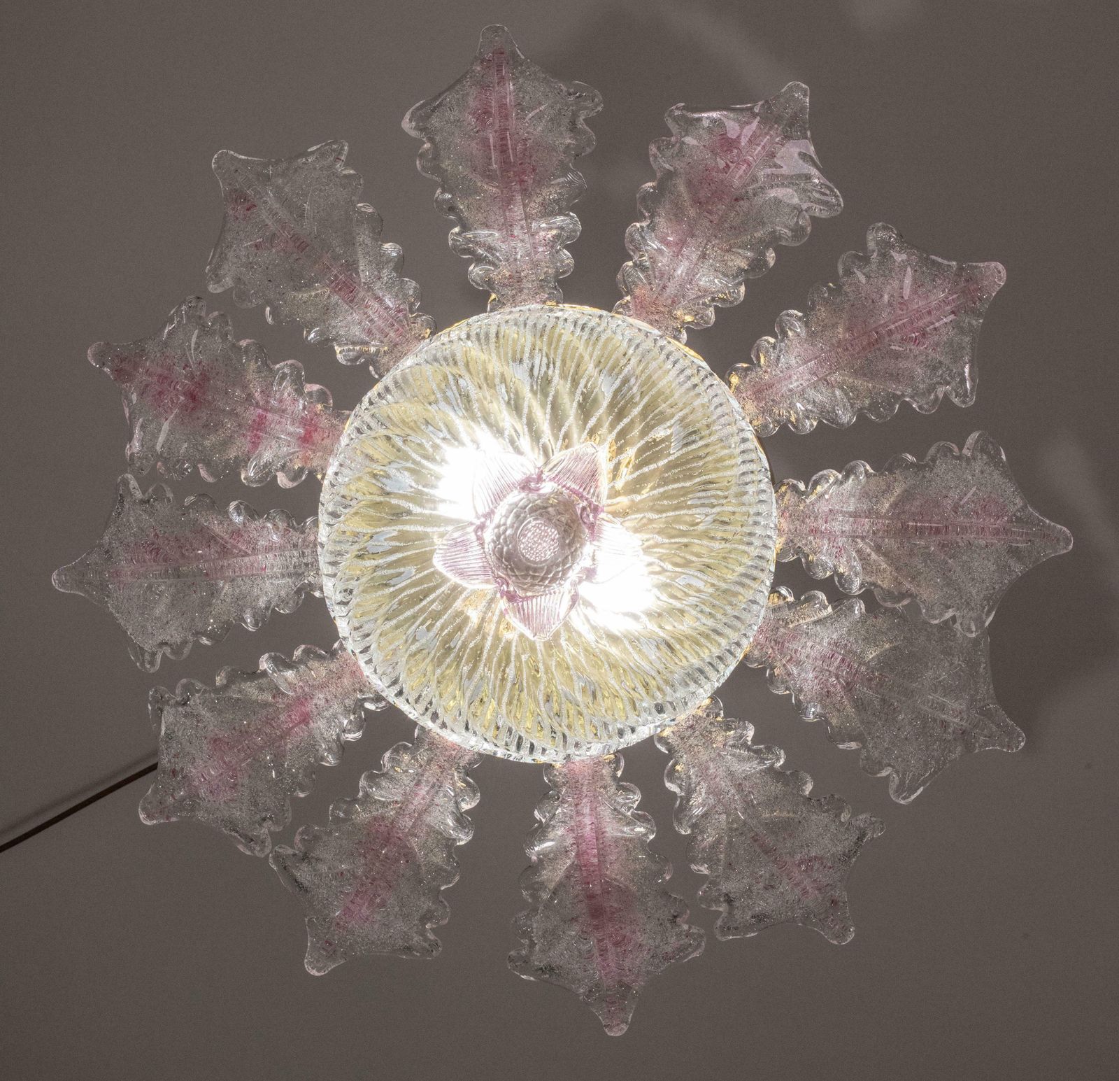 Lighting Lovely Pink Murano Glass Leave Ceiling Light Or Chandelier, 1970s photo