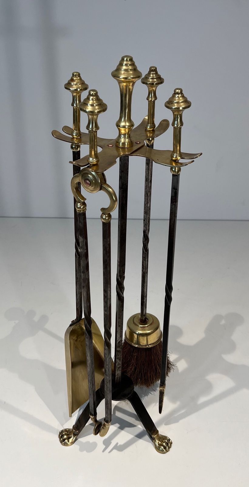 Brass And Brushed Steel Fire Kit With Claw Feet Attributed To Maison Jansen photo furniture