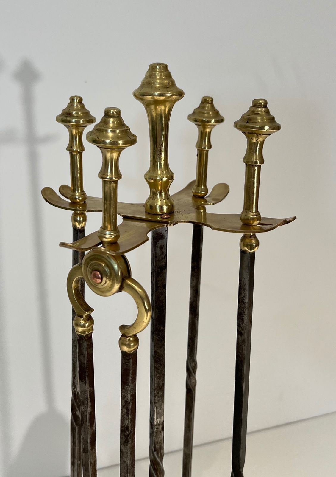 Brass And Brushed Steel Fire Kit With Claw Feet Attributed To Maison Jansen photo 1450.0