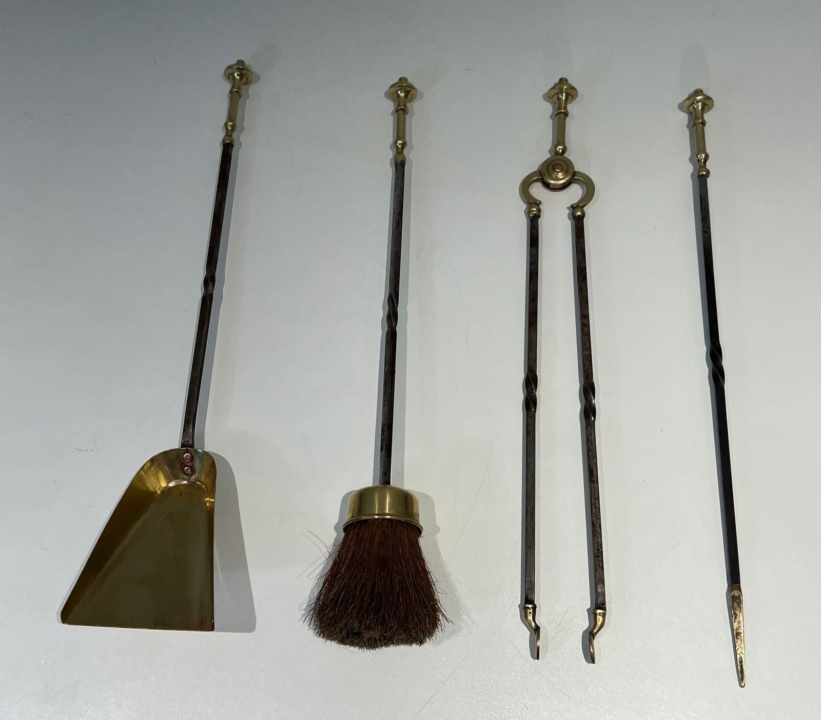 photo furniture Brass And Brushed Steel Fire Kit With Claw Feet Attributed To Maison Jansen