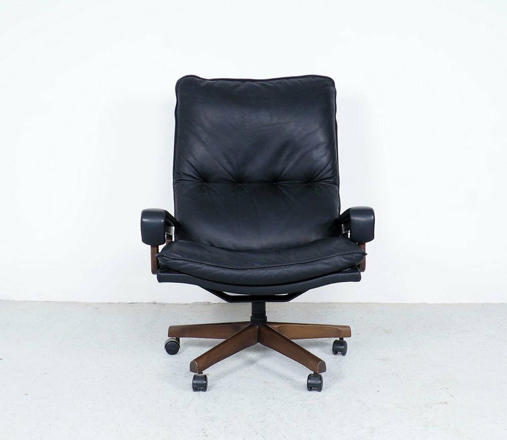 Black Leather King Chair By André Vandenbeuck For Strässle, 1960s photo vinterior