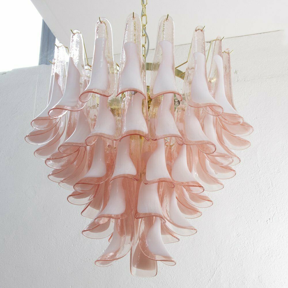 Petal Shaped Chandelier In Pink And White Murano Glass, Italy, 1990s photo furniture
