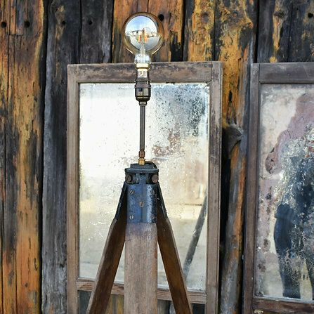 Antique 19th Century Mahogany Surveyor's Tripod Stand Light Standard Floor Lamp photo for sale