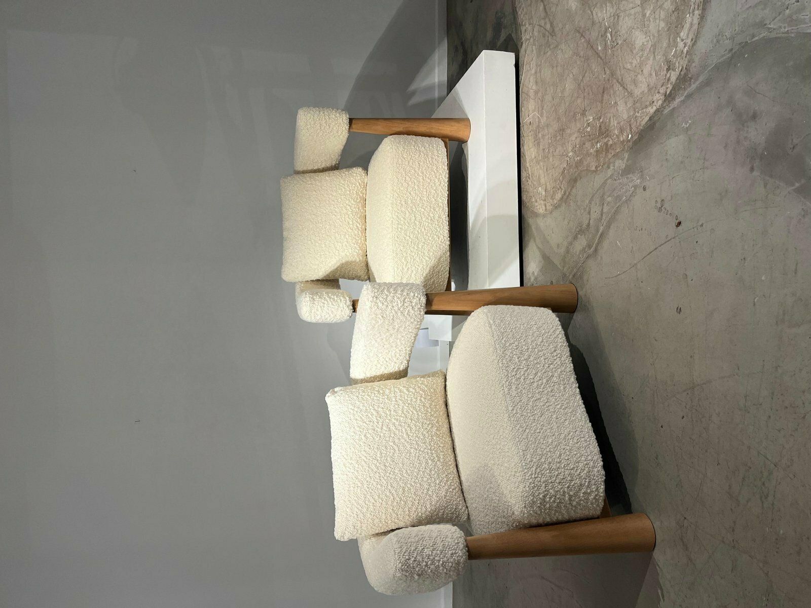 Bouclette And Light Wood Armchairs, Set Of 2 photo furniture
