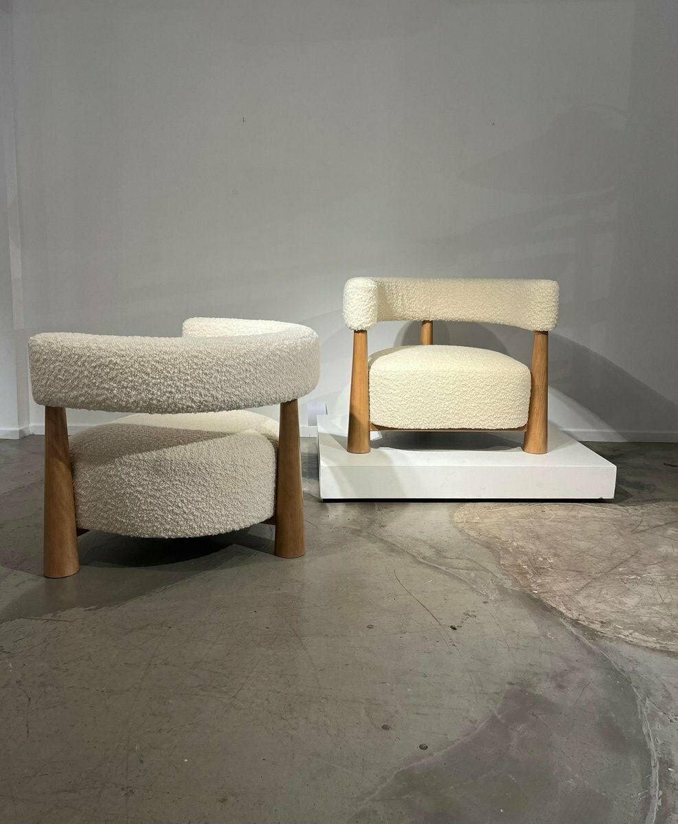 Bouclette And Light Wood Armchairs, Set Of 2 photo Furniture