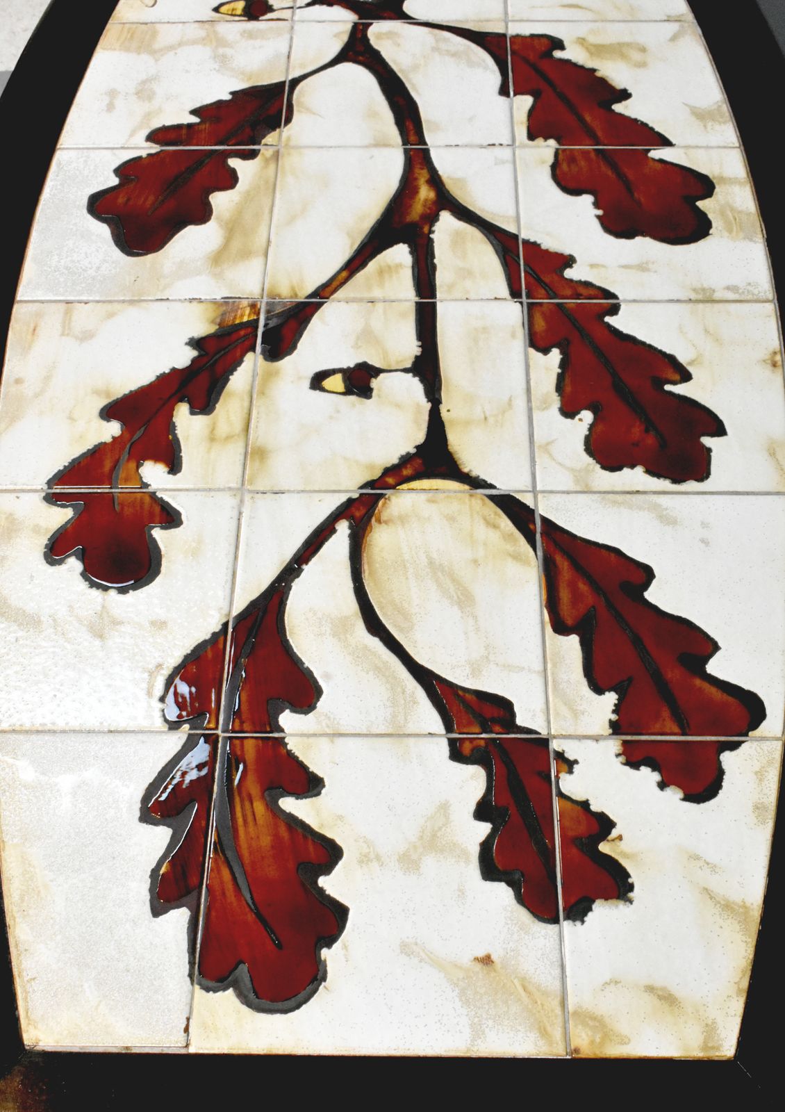 photo vinterior 1970s French Designer Coffee Table With Tiled Signed Top