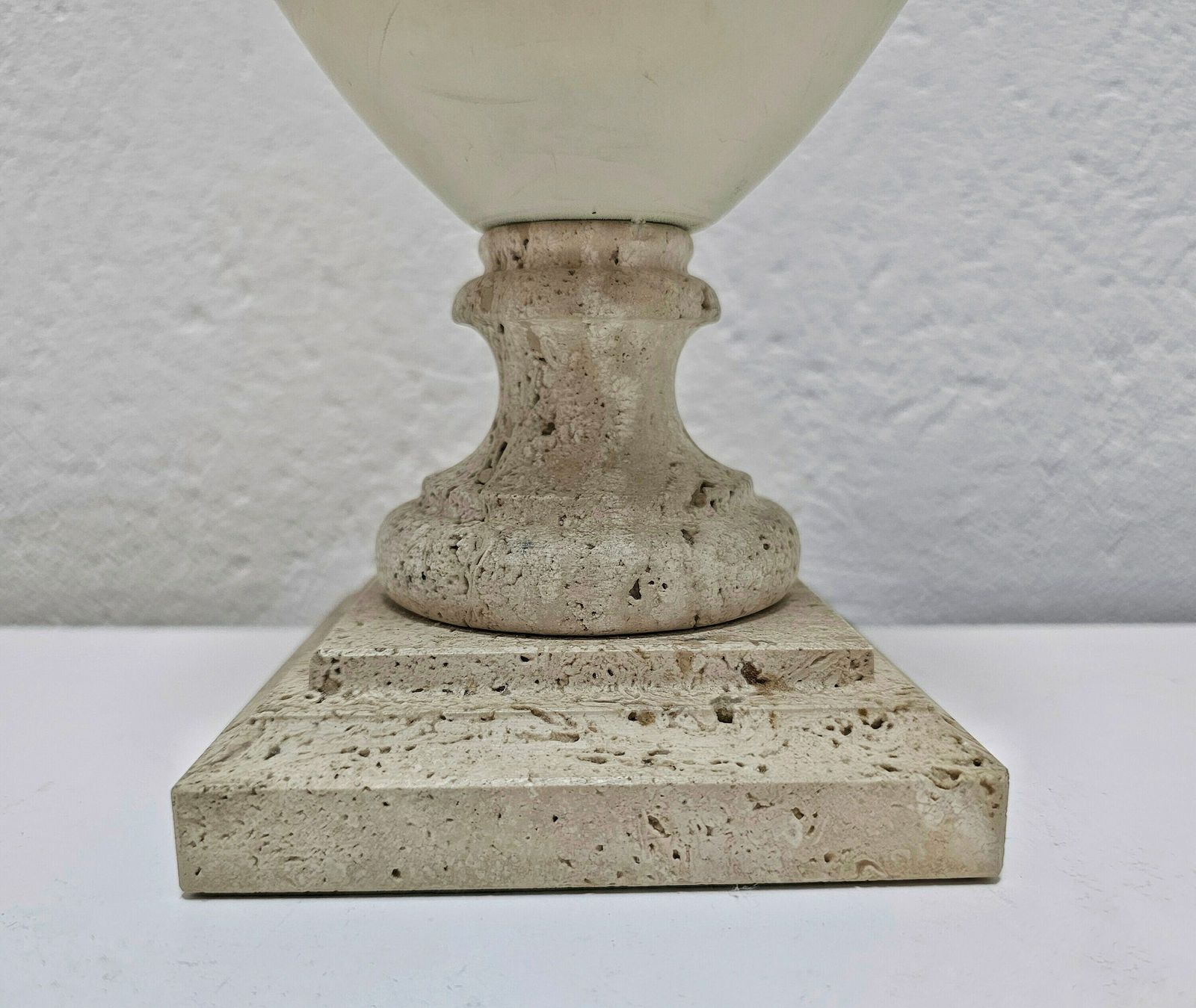 Mid Century Modern Lamp Done In Cermaic And Travertine Marble By Le Dauphin // Made In France In 1980s photo 380.0