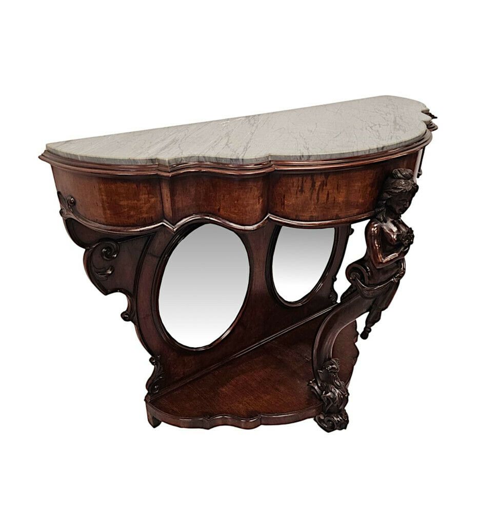 A Very Rare And Impressive Pair Of Tall 19th Century Marble Top Country House Console Tables photo for sale