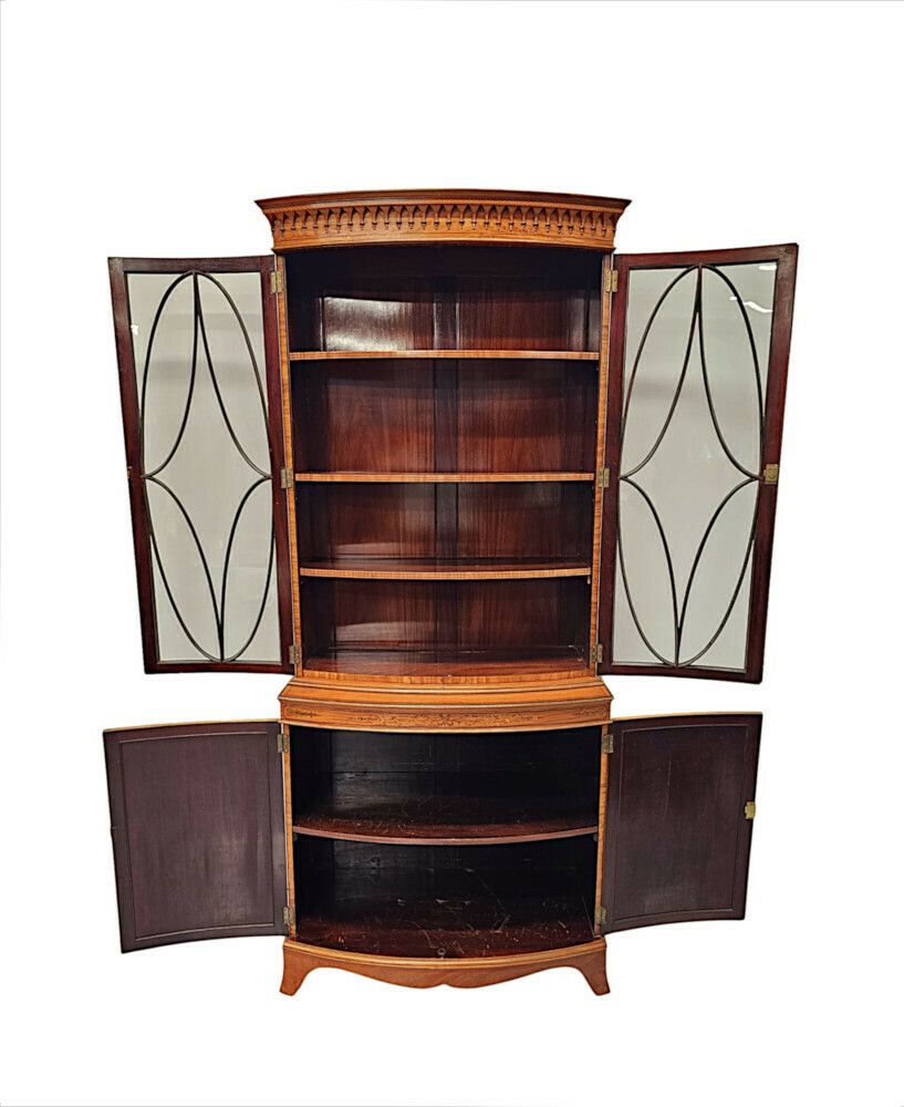 A Very Fine Edwardian Marquetry Inlaid Bowfronted Bookcase In The Manner Of Edward And Roberts photo furniture