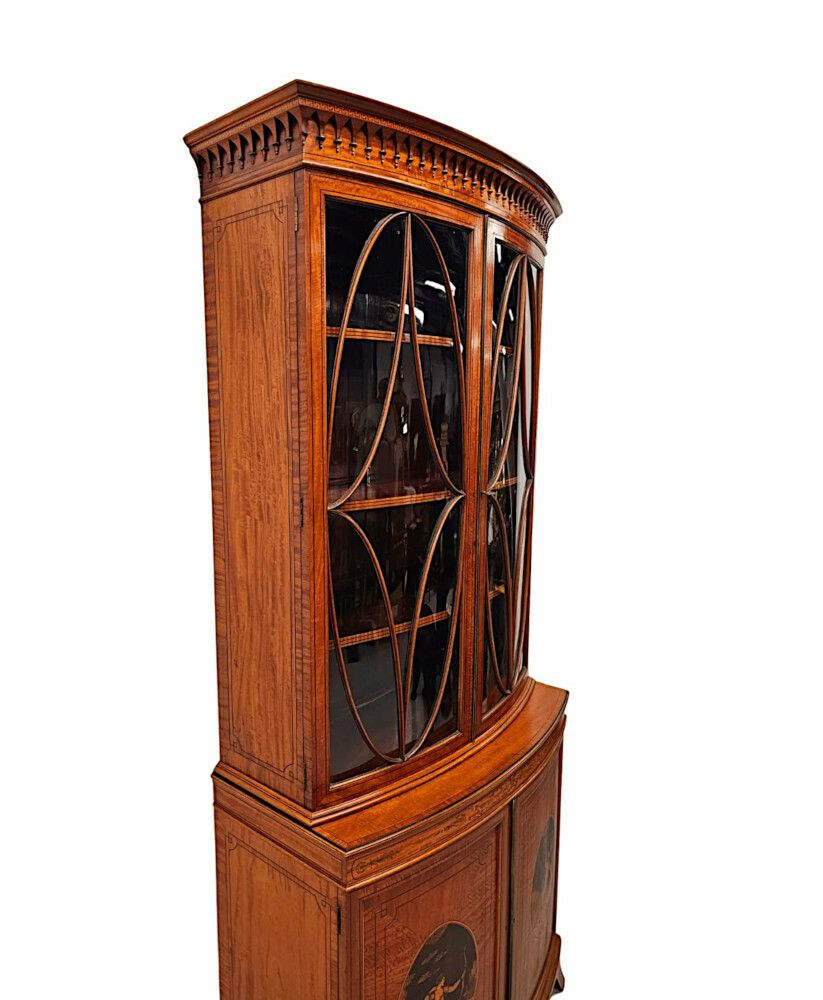 A Very Fine Edwardian Marquetry Inlaid Bowfronted Bookcase In The Manner Of Edward And Roberts photo vinterior