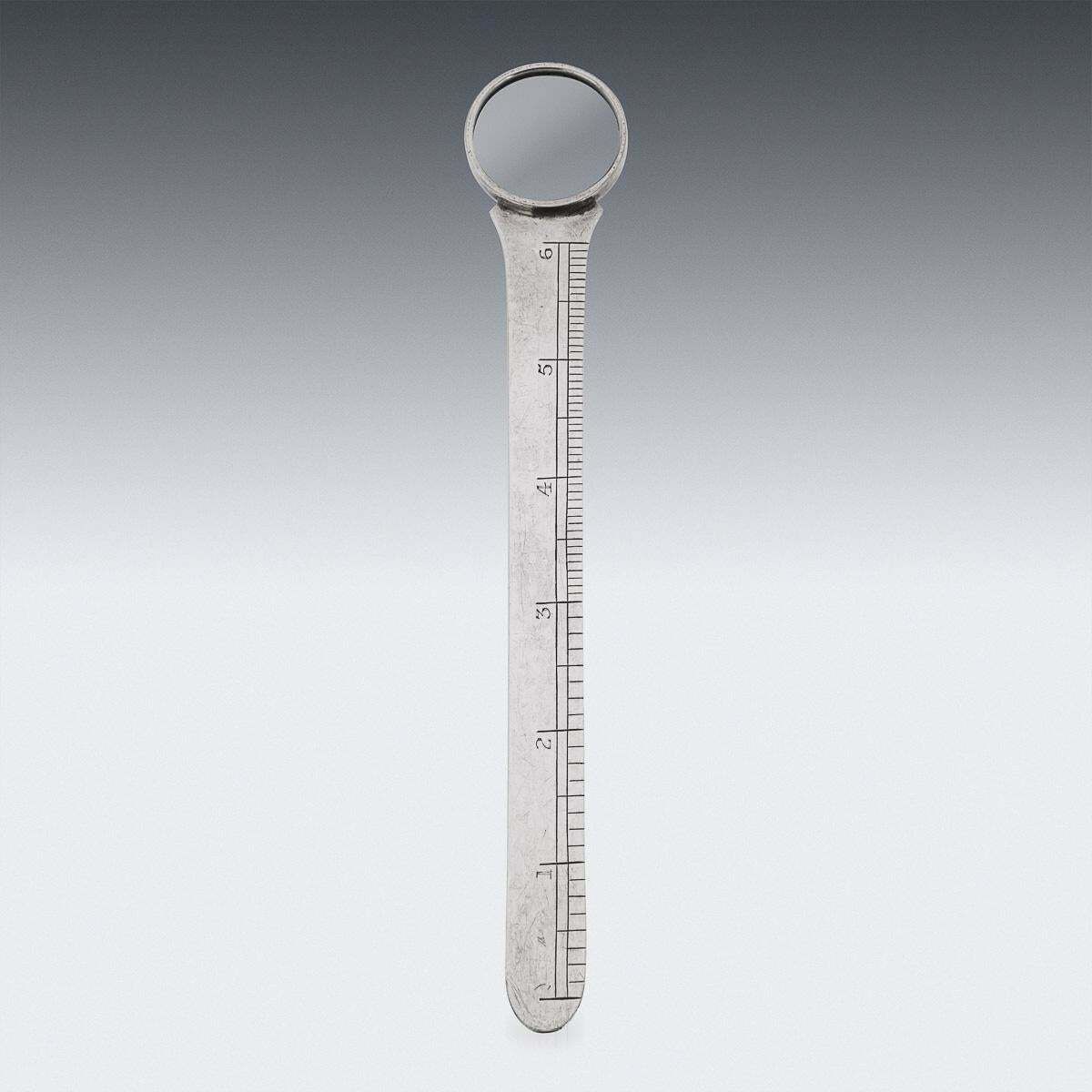 20th Century British Solid Silver Magnifying Glass & Ruler, Asprey, C.1929 photo vintage