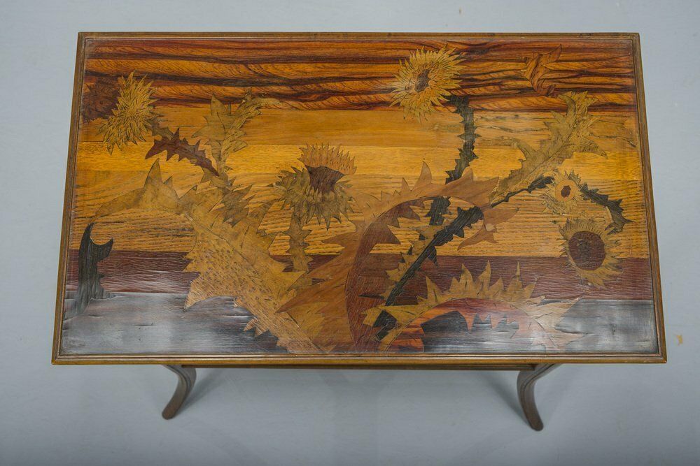 French Art Nouveau Inlaid Table By Emile Galle, 1900s photo furniture