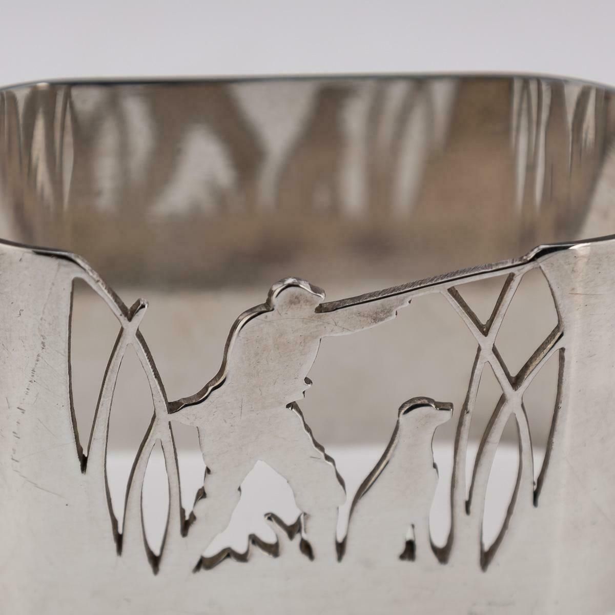 20th Century Solid Silver Hunting & Fishing Napkin Holders, Garrard, C.1985 photo Home Decor