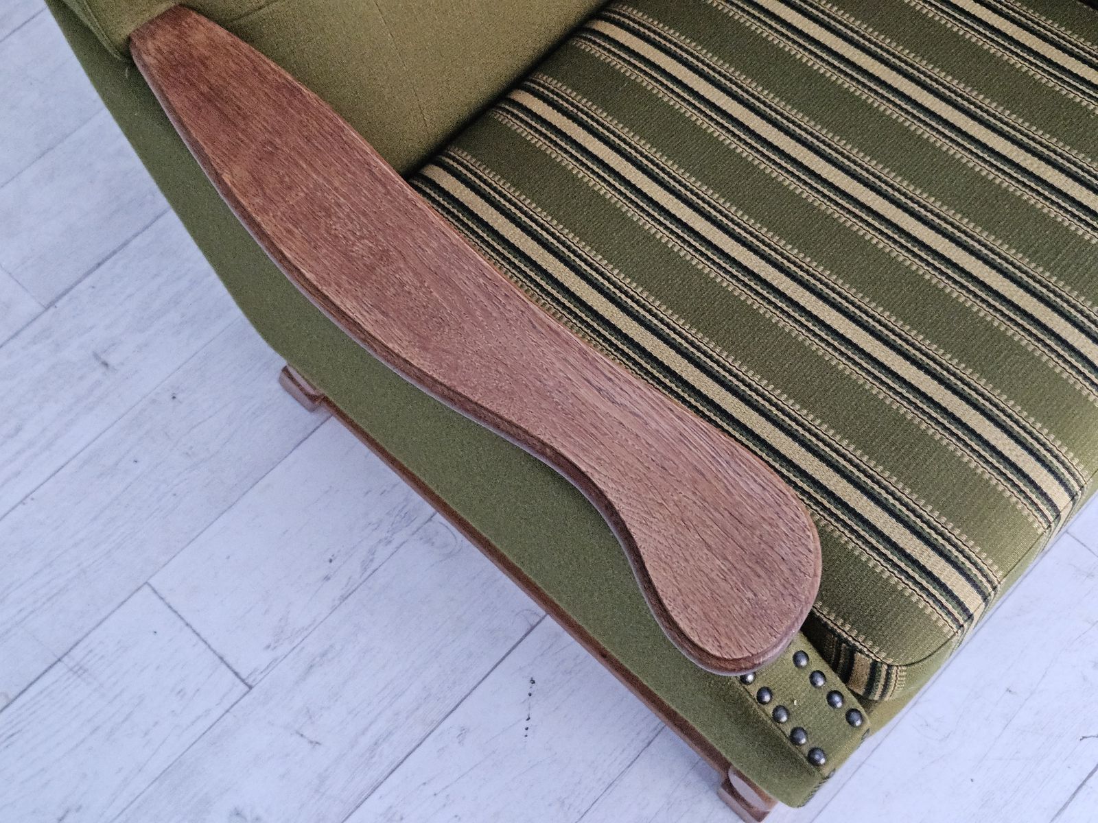 1970s, Danish Lounge Chair, Wool, Oak, Original Very Good Condition. photo vintage