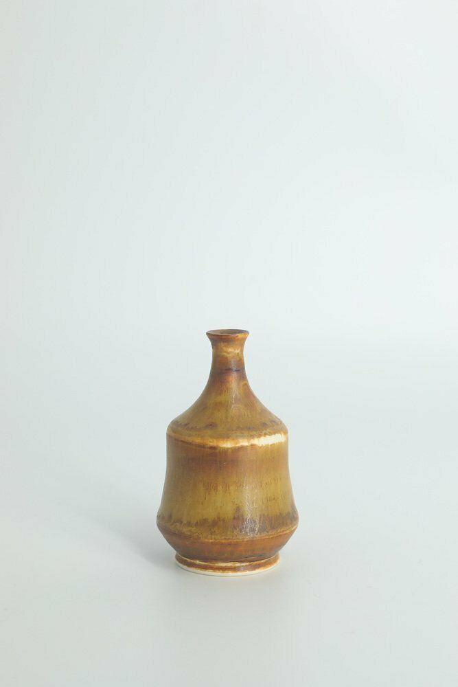 Kleine Mid Century Scandinavisch Moderne Verzamelbare Bruine Steengoed Vaasjes Van Gunnar Borg Voor Höganäs Ceramics, Jaren 1960, Set Van 4 photo vinterior