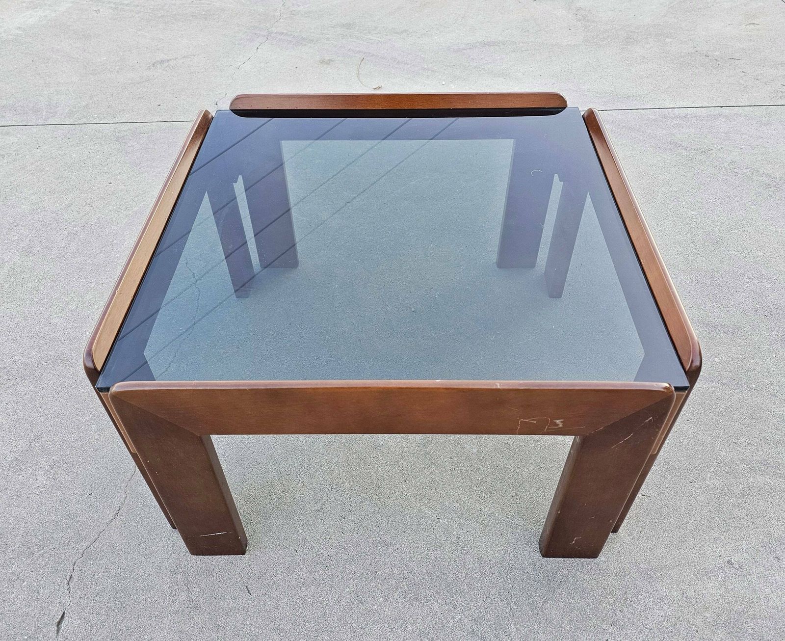 Mid Century Modern Coffee Table Done In Walnut And Smoke Glass Designed By Afra And Tobia Scarpa // Made In Italy In 1960s photo furniture