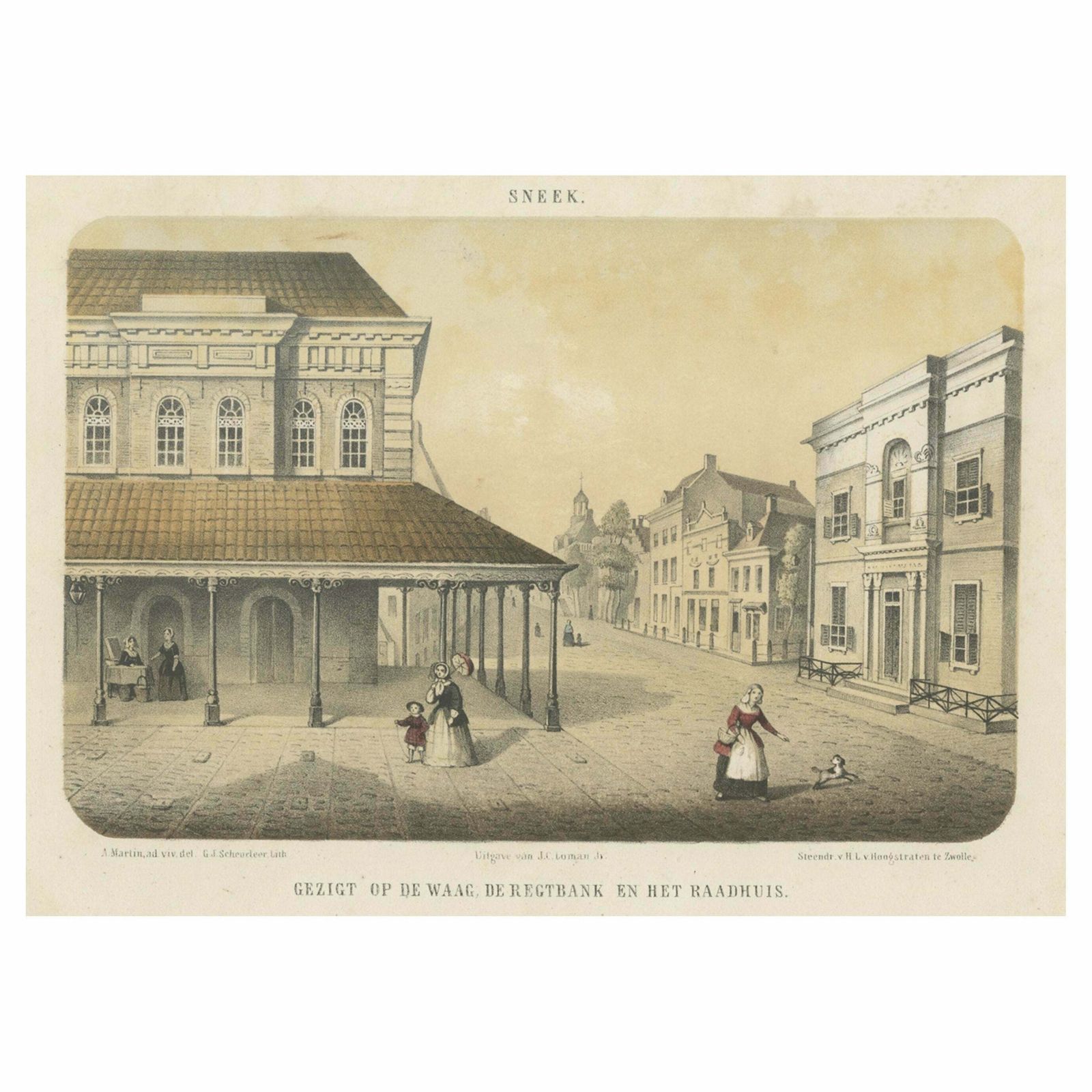 Antique Print Of The Frisian City Of Sneek, The Netherlands, C.1860