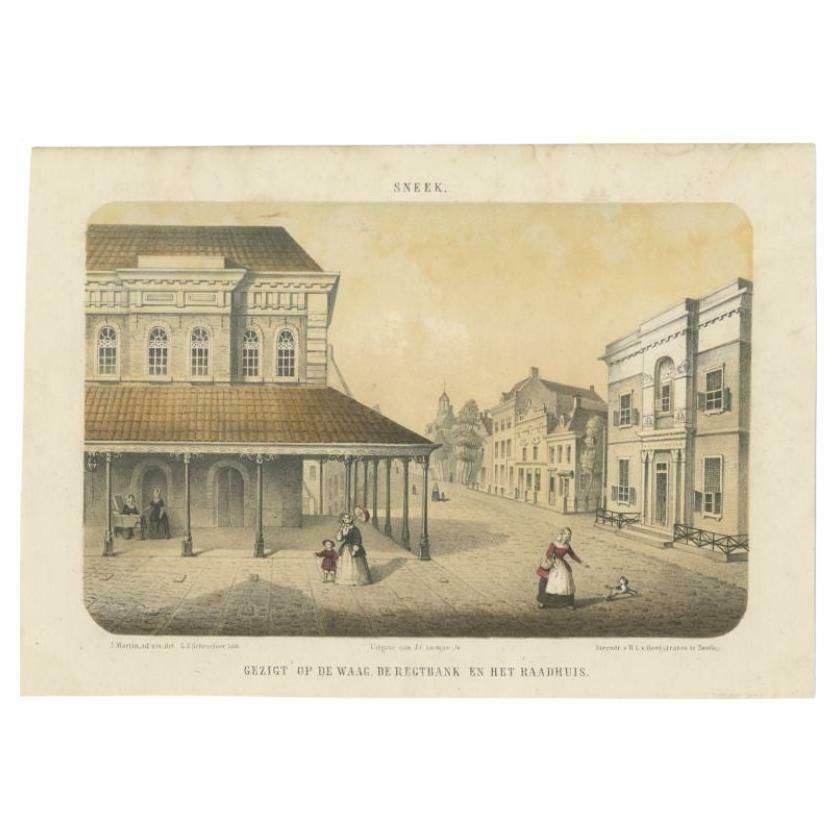 Antique Print Of The Frisian City Of Sneek, The Netherlands, C.1860 photo furniture