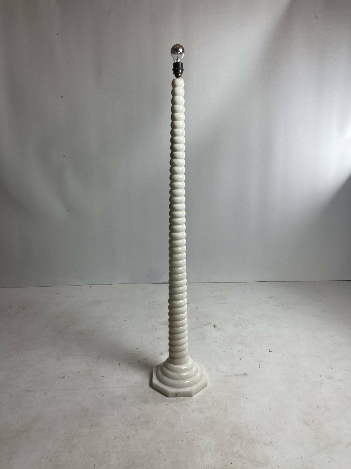 Midcentury French Alabaster Floor Lamp With Bouclé Shade, 1950s photo furniture