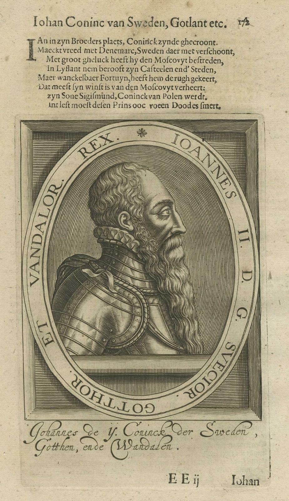 Antique Portrait Of Johan II, King Of Sweden By Janszoon, 1615