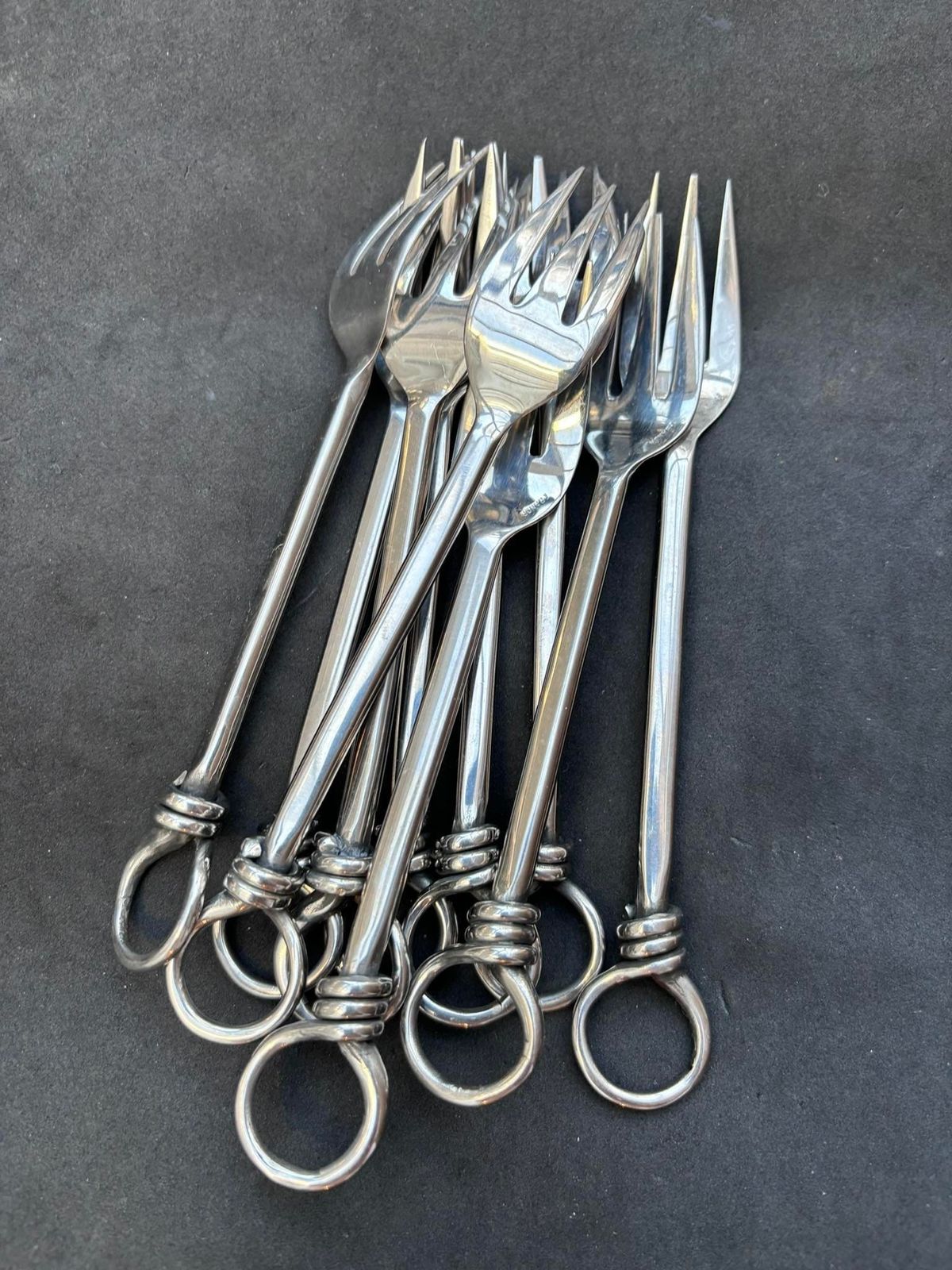 photo for sale Flatware Dessert Fork Cake Oysters Stainless Steel French Knot End Medieval Style Brutalist Decor Set 10 Flatware Cutlery