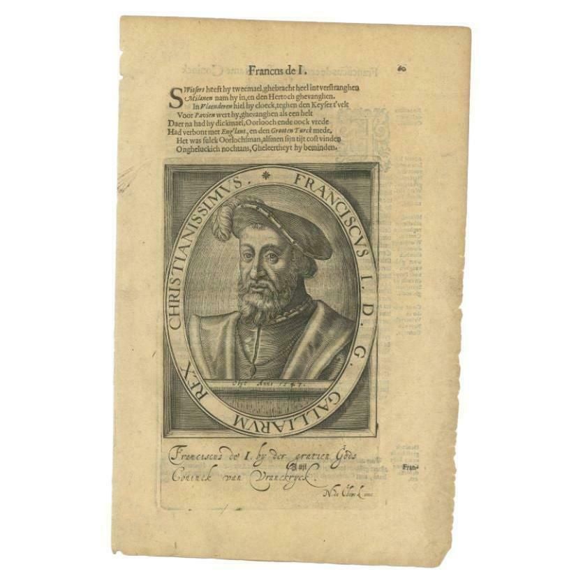 Original Antique Engraved Portrait Of Francis I Of France By Janszoon, 1615 photo furniture