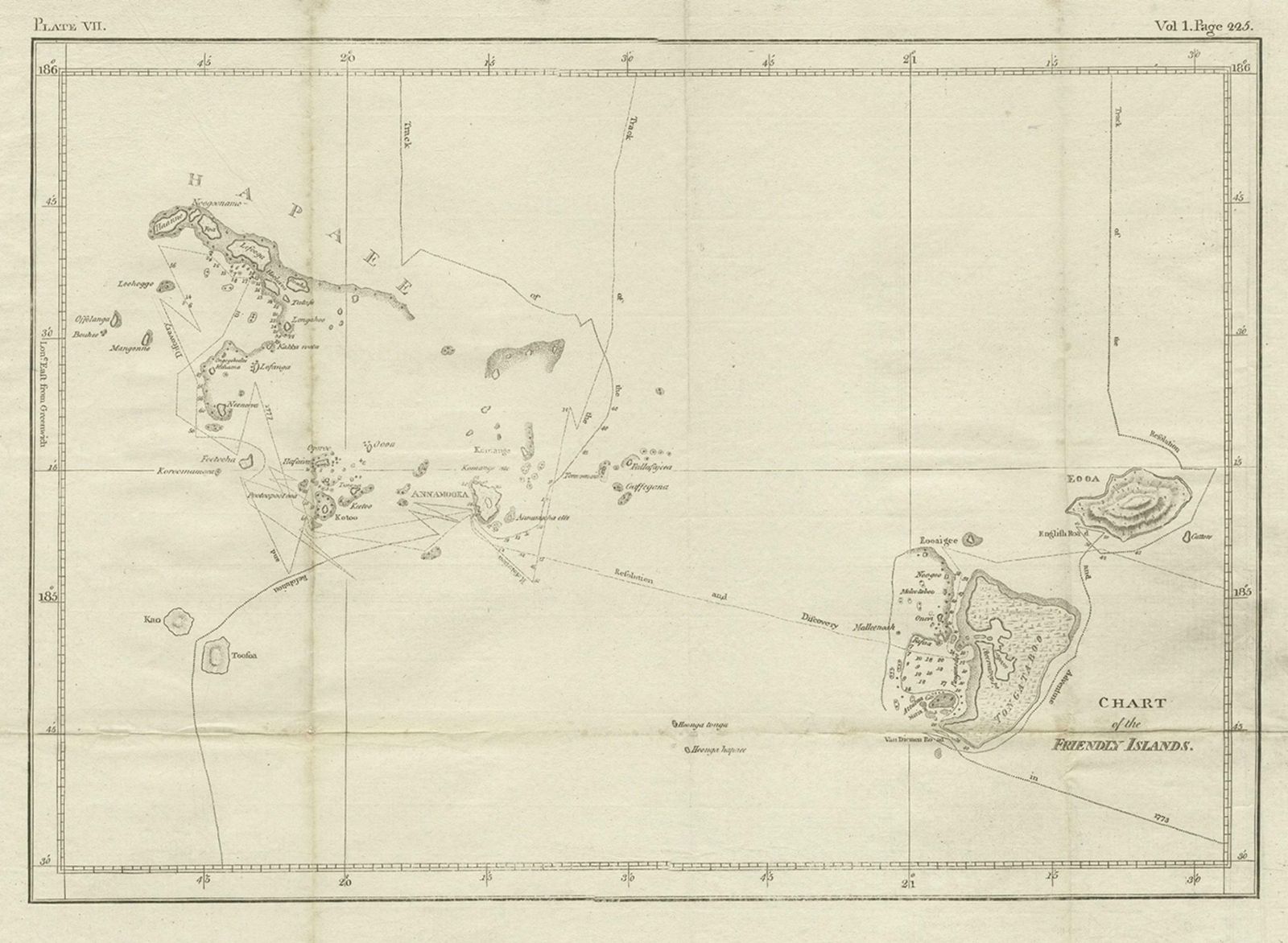 Antique Chart Of The Friendly Islands Or Nowadays Tonga, By Cook, 1784 photo 370.0