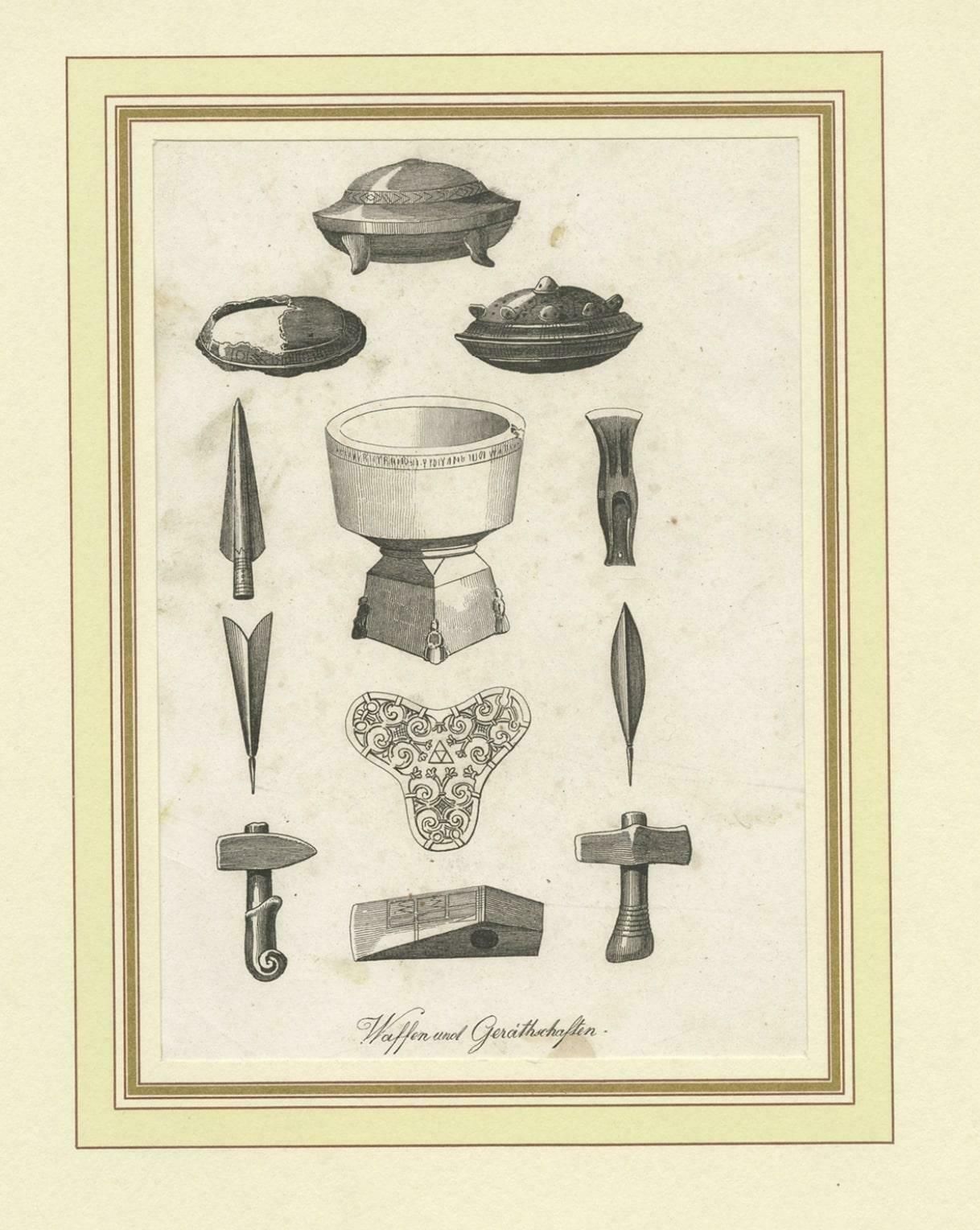 Antique Print Of Swedish Weapons And Utensils, C.1880 photo for sale