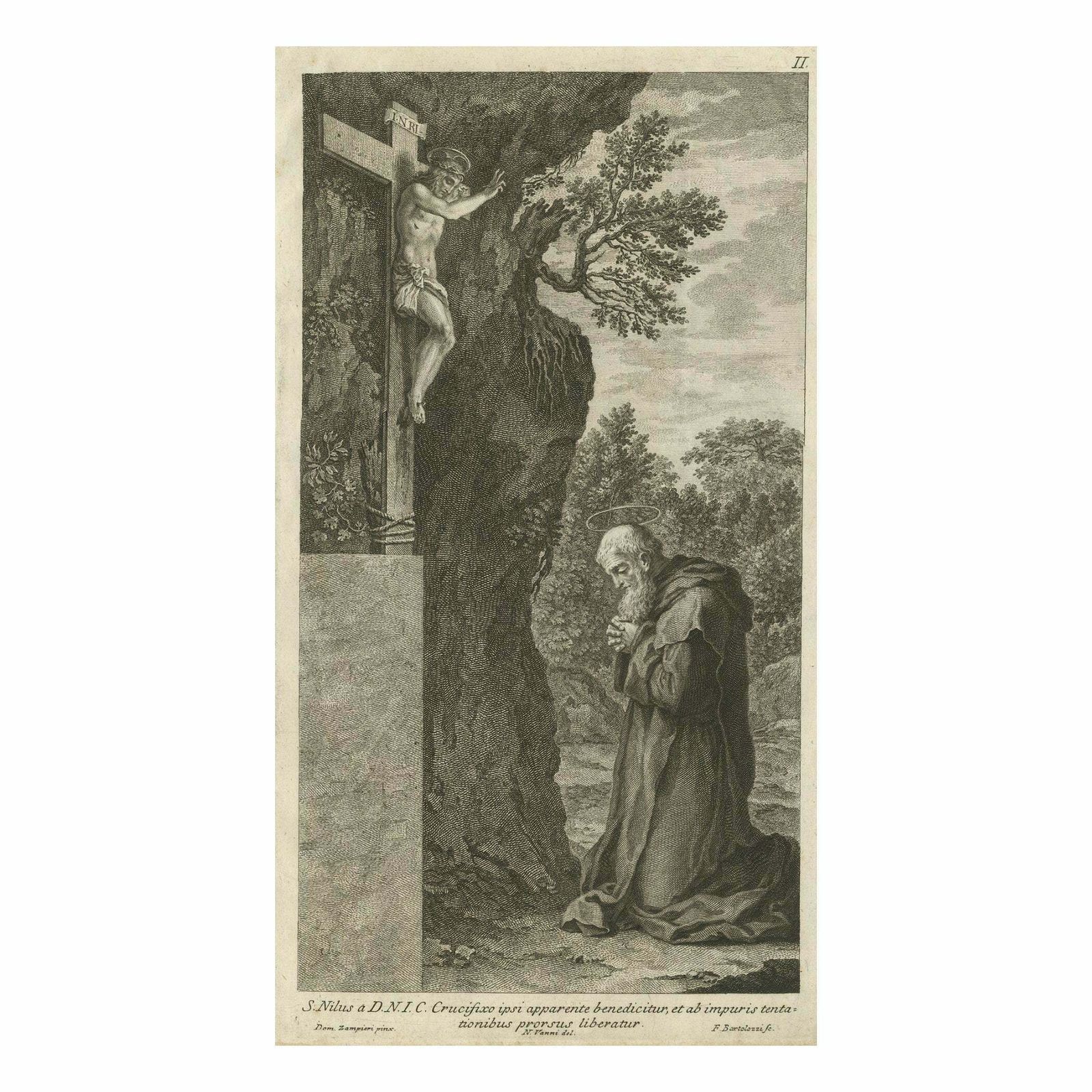Antique Print Of Saint Nilus Kneeling In Prayer, 1762