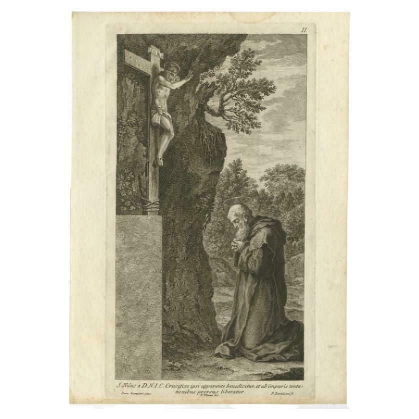 Antique Print Of Saint Nilus Kneeling In Prayer, 1762 photo furniture